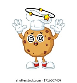 Vector mascot, cartoon, and illustration of a dizzying chocolate cookies chips  