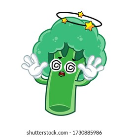 Vector mascot, cartoon, and illustration of a dizzying broccoli  