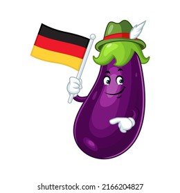Vector mascot, cartoon and illustration of a eggplant  holding Germany flag