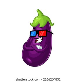 Vector mascot, cartoon and illustration of a eggplant wearing 3D glasses