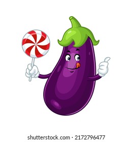 Vector mascot, cartoon and illustration of a eggplant holding lollipop candy