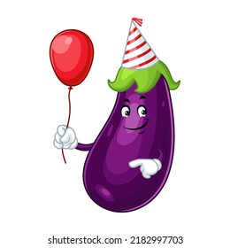 Vector mascot, cartoon and illustration of a eggplant with red balloon air