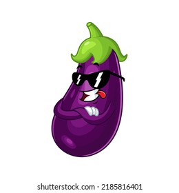 Vector mascot, cartoon and illustration of a eggplant wearing sunglasses