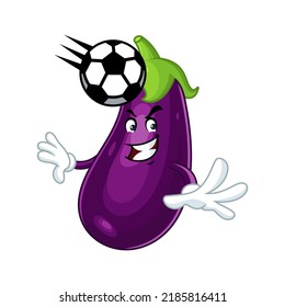 Vector mascot, cartoon and illustration of a eggplant bumping soccer ball on its head