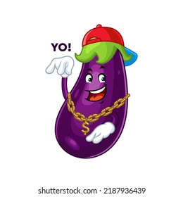 Vector Mascot, Cartoon And Illustration Of A Eggplant With Hip Hop Style And Gold Chain Necklace