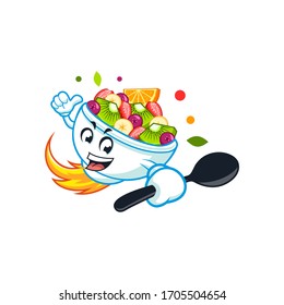 Vector mascot, cartoon, and illustration of a express fruit bowl holding spoon