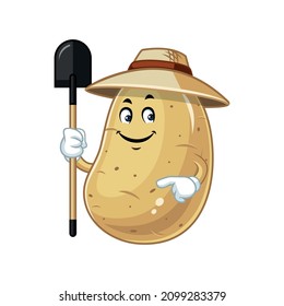 Vector mascot, cartoon and illustration of a farmer potato holding shovel