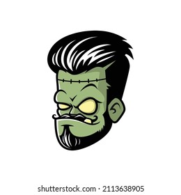 Vector mascot, cartoon, and illustration of frankenstein head barber