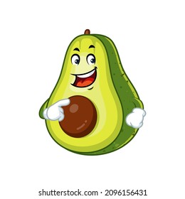 Mascota vectorial, caricatura e ilustración de un aguacate amistoso