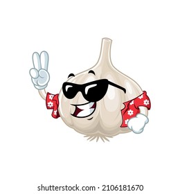 Vector mascot, cartoon and illustration of a garlic wearing shirt with glasses