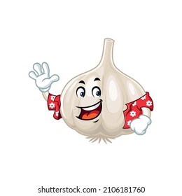 Vector mascot, cartoon and illustration of a garlic wearing shirt 
