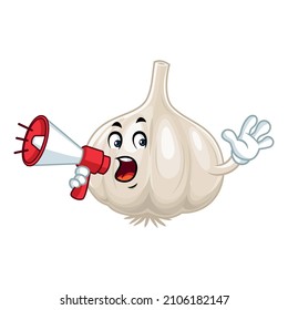 Vector mascot, cartoon and illustration of a garlic holding megaphone