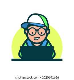 Vector mascot, cartoon, and illustration of a geek boy.