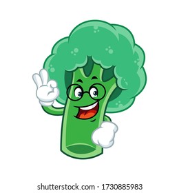 Vector mascot, cartoon, and illustration of a glasses broccoli say ok