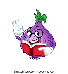 Vector mascot, cartoon and illustration of  a glasses onion holding book