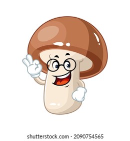Vector mascot, cartoon and illustration of  a glasses mushroom with nice hand