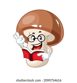 Vector mascot, cartoon and illustration of  a glasses mushroom holding book