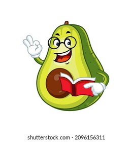 Vector mascot, cartoon and illustration of  a glasses avocado holding book