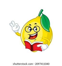 Vector mascot, cartoon and illustration of  a glasses lemon holding book