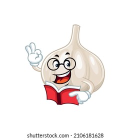 Vector mascot, cartoon and illustration of a glasses garlic holding book