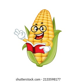 Vector mascot, cartoon and illustration of a glasses corn holding book