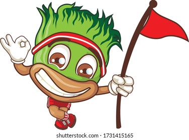 vector mascot cartoon illustration the golf course grass holding a hole marker flag