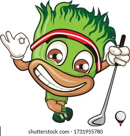 vector mascot cartoon illustration of the golf course grass ready to play with golf stick