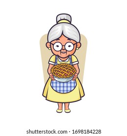 Vector mascot, cartoon, and illustration of a grandma holding pumpkin pie