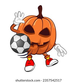 Vector mascot, cartoon and illustration of a halloween pumpkin playing soccer