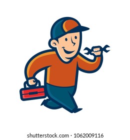 Vector mascot, cartoon, and illustration of a happy handyman.
