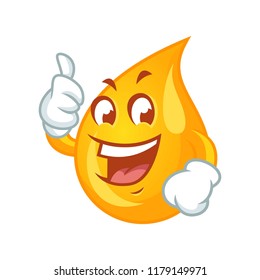 Vector mascot, cartoon, and illustration of a happy oil organic drop .