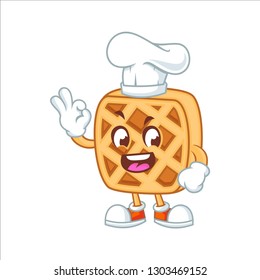 Vector mascot, cartoon, and illustration of a happy chef waffle