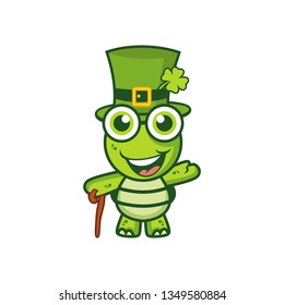 Vector mascot, cartoon, and illustration of a happy turtle with st. patrick costume