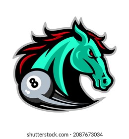 Vector mascot, cartoon and illustration of a horse head for billiard team