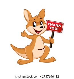 Vector mascot, cartoon, and illustration of a kangaroo holding thank you sign board