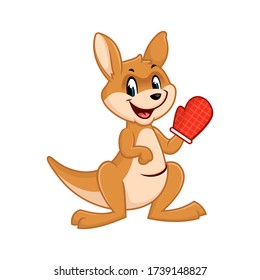  Vector mascot, cartoon, and illustration of a kangaroo wearing cooking glove