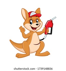 Vector mascot, cartoon, and illustration of a kangaroo holding fuel pump