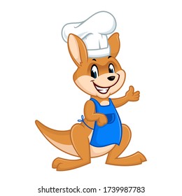 Vector mascot, cartoon, and illustration of a kangaroo chef wearing apron