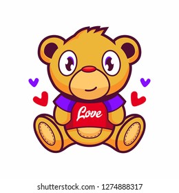 Vector mascot, cartoon, and illustration of a kawaii teddy bear