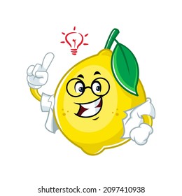 Vector mascot, cartoon and illustration of a lemon glasses get an idea with light bulb