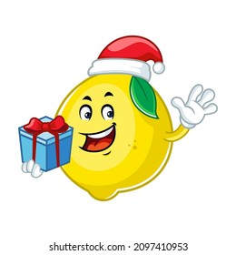 Vector mascot, cartoon and illustration of a lemon wearing santa claus costume