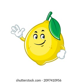 Vector mascot, cartoon and illustration of a lemon with waving hand