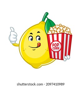 Vector mascot, cartoon and illustration of a lemon eating popcorn