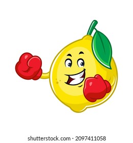 Vector mascot, cartoon and illustration of a lemon wearing boxing gloves