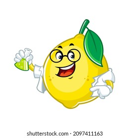 Vector mascot, cartoon and illustration of a lemon holding Potion in a erlenmeyer flask