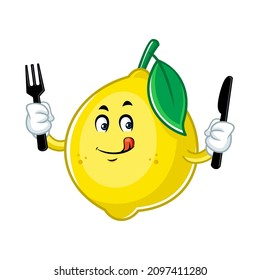 Vector mascot, cartoon and illustration of a lemon holding spoon and fork