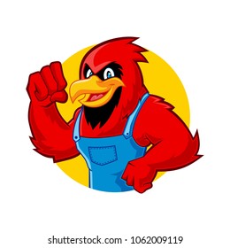 Vector mascot, cartoon, and illustration of a muscle cardinal bird.