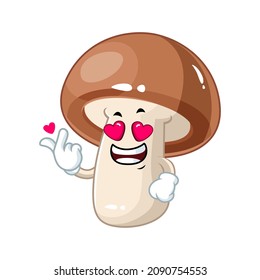 Vector mascot, cartoon and illustration of a mushroom falling in love