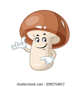 Vector mascot, cartoon and illustration of a mushroom say welcome