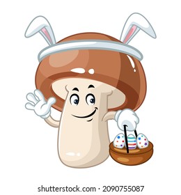 Vector mascot, cartoon and illustration of a mushroom holding basket of Easter eggs